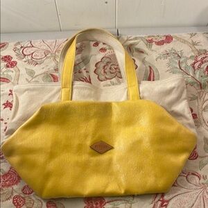 MZ Wallace Yellow and Cream Tote Bag with Spacious Design